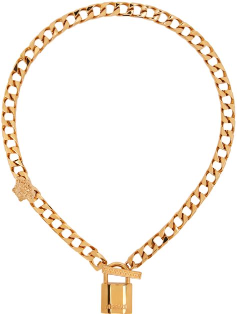 versace necklace mens real gold|Versace lock statement necklace.